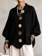 Lola | Cardigan Oversize à Gros Boutons Dorés - Noir