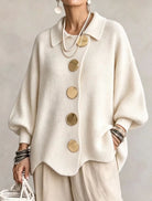 Lola | Cardigan Oversize à Gros Boutons Dorés - Blanc Ivoire
