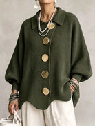 Lola | Cardigan Oversize à Gros Boutons Dorés - Vert Olive