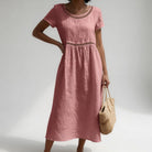 Elena | Robe Élégante Brodée – Rose