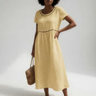 Elena | Robe Élégante Brodée – Jaune