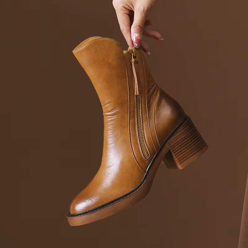 Céline bottines en cuir marron à talon carré