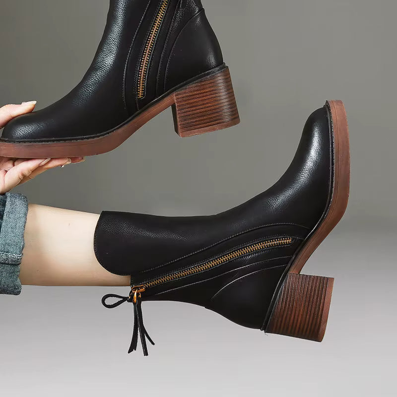 Céline bottines en cuir noir à talon carré