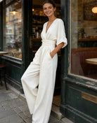 Eva | Combinaison Chic à Jambes Larges en Blanc
