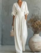 Eva | Combinaison Chic à Jambes Larges en Blanc