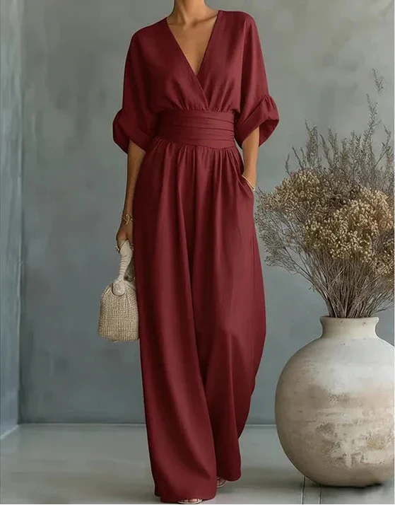 Eva | Combinaison Chic à Jambes Larges en Bourgogne