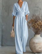 Eva | Combinaison Chic à Jambes Larges en Bleu Ciel