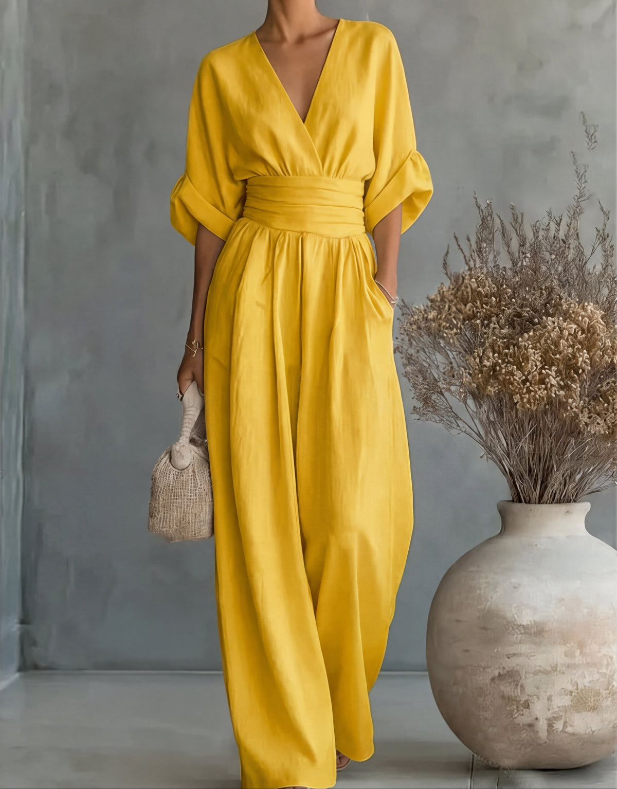 Eva | Combinaison Chic à Jambes Larges en Jaune