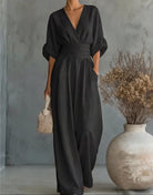 Eva | Combinaison Chic à Jambes Larges en Noir