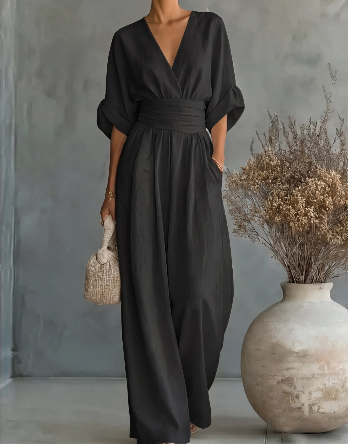 Eva | Combinaison Chic à Jambes Larges en Noir