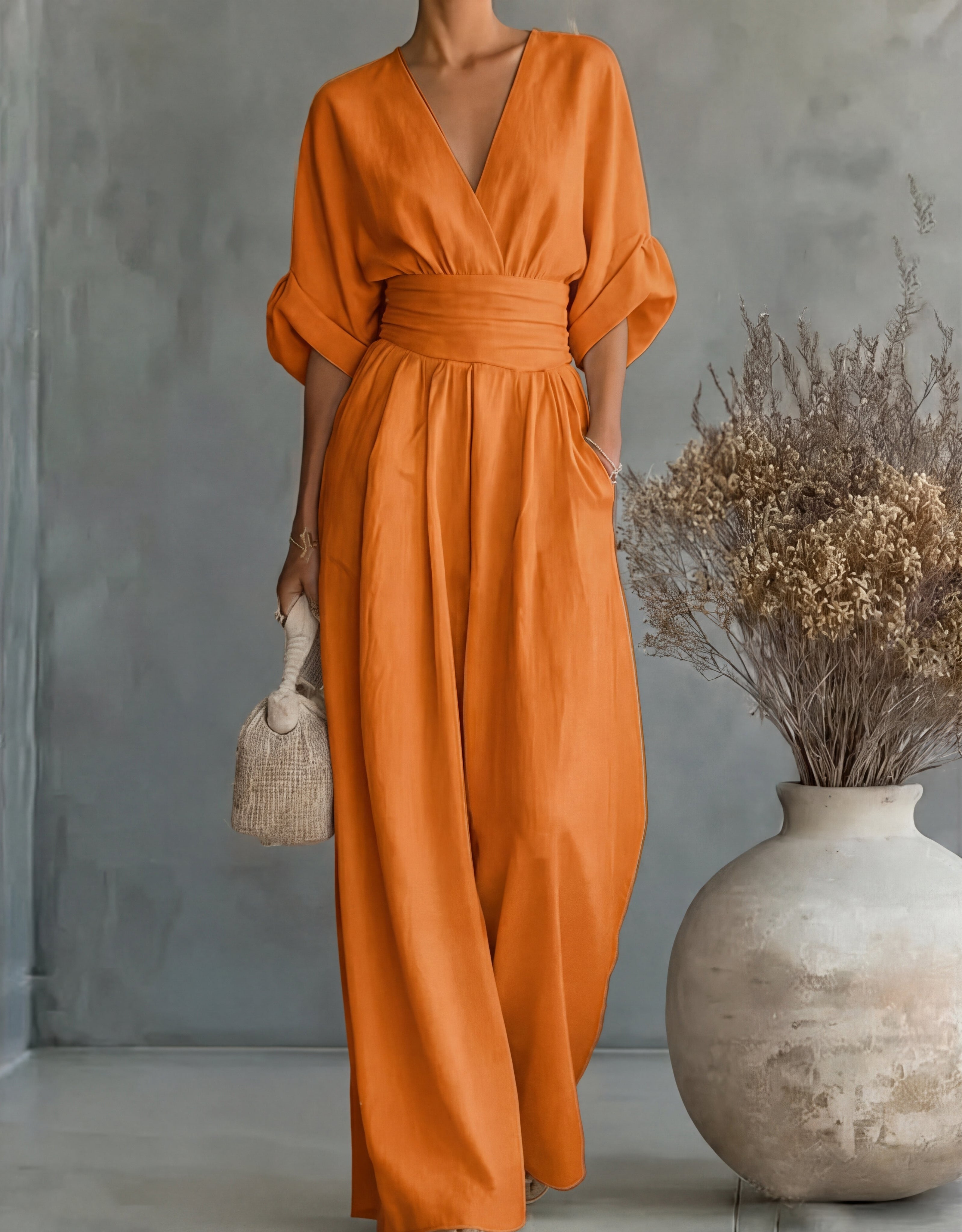 Eva | Combinaison Chic à Jambes Larges en Orange