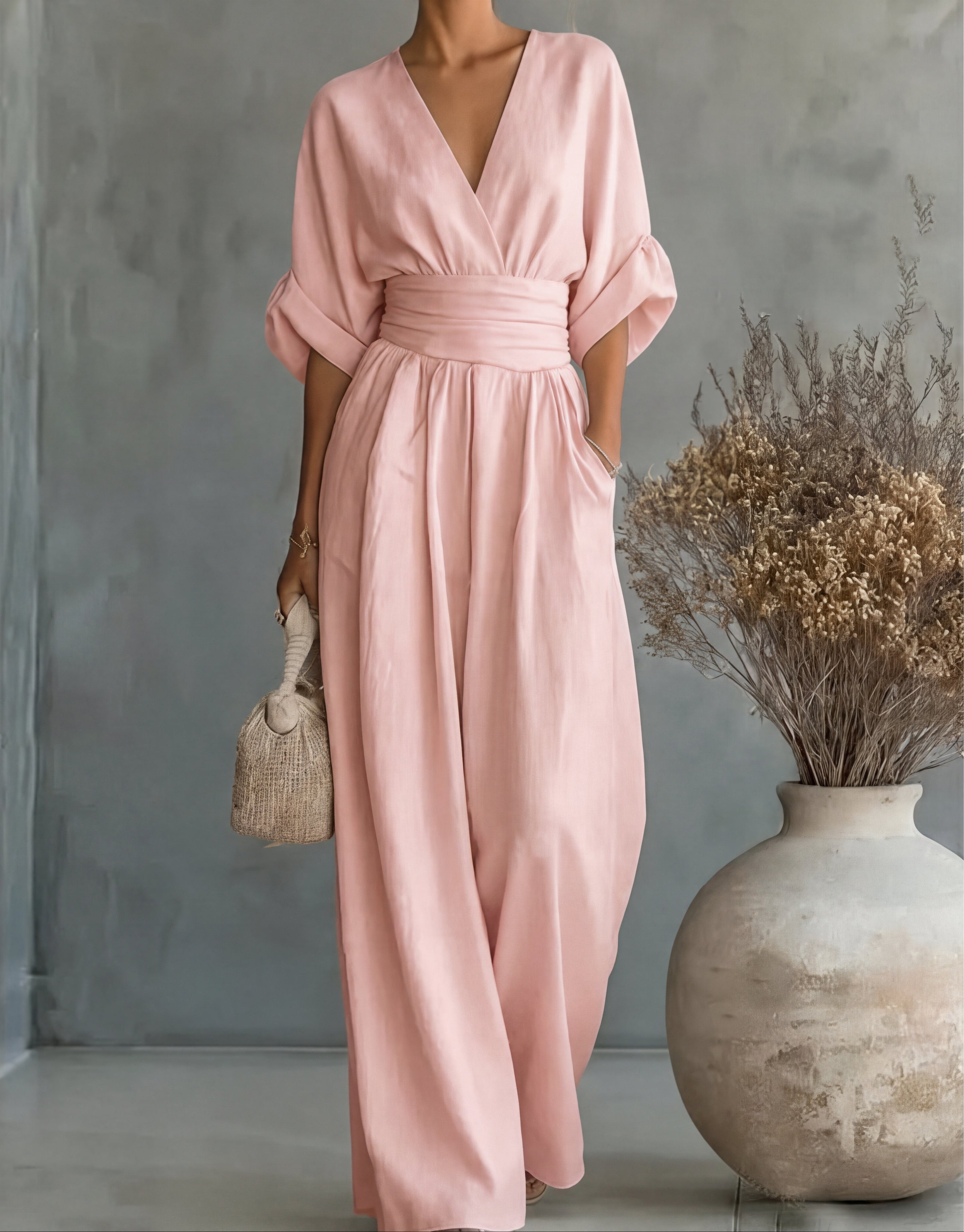 Eva | Combinaison Chic à Jambes Larges en Rose Clair