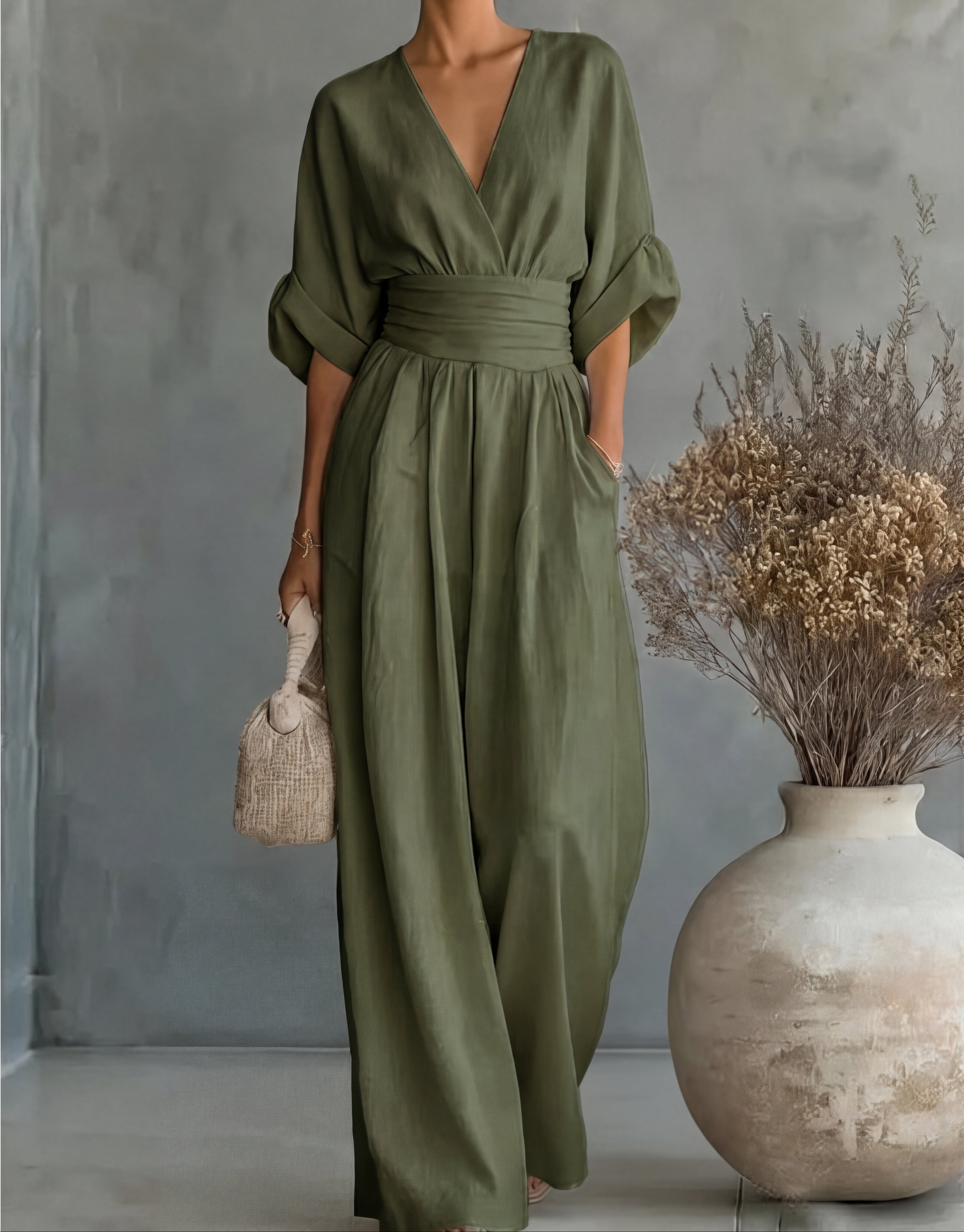 Eva | Combinaison Chic à Jambes Larges en Vert