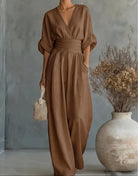 Eva | Combinaison Chic à Jambes Larges en Marron