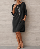 Iris | Robe Midi Fluide Effet Ventre Plat - Noir