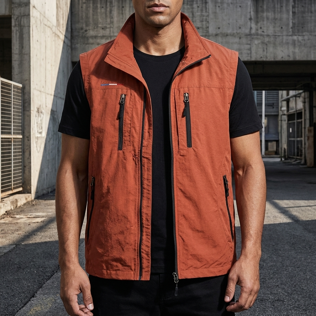 Felix Gilet Utilitaire Léger Rouge - photo pub 3 (face sans visage, torse serré)