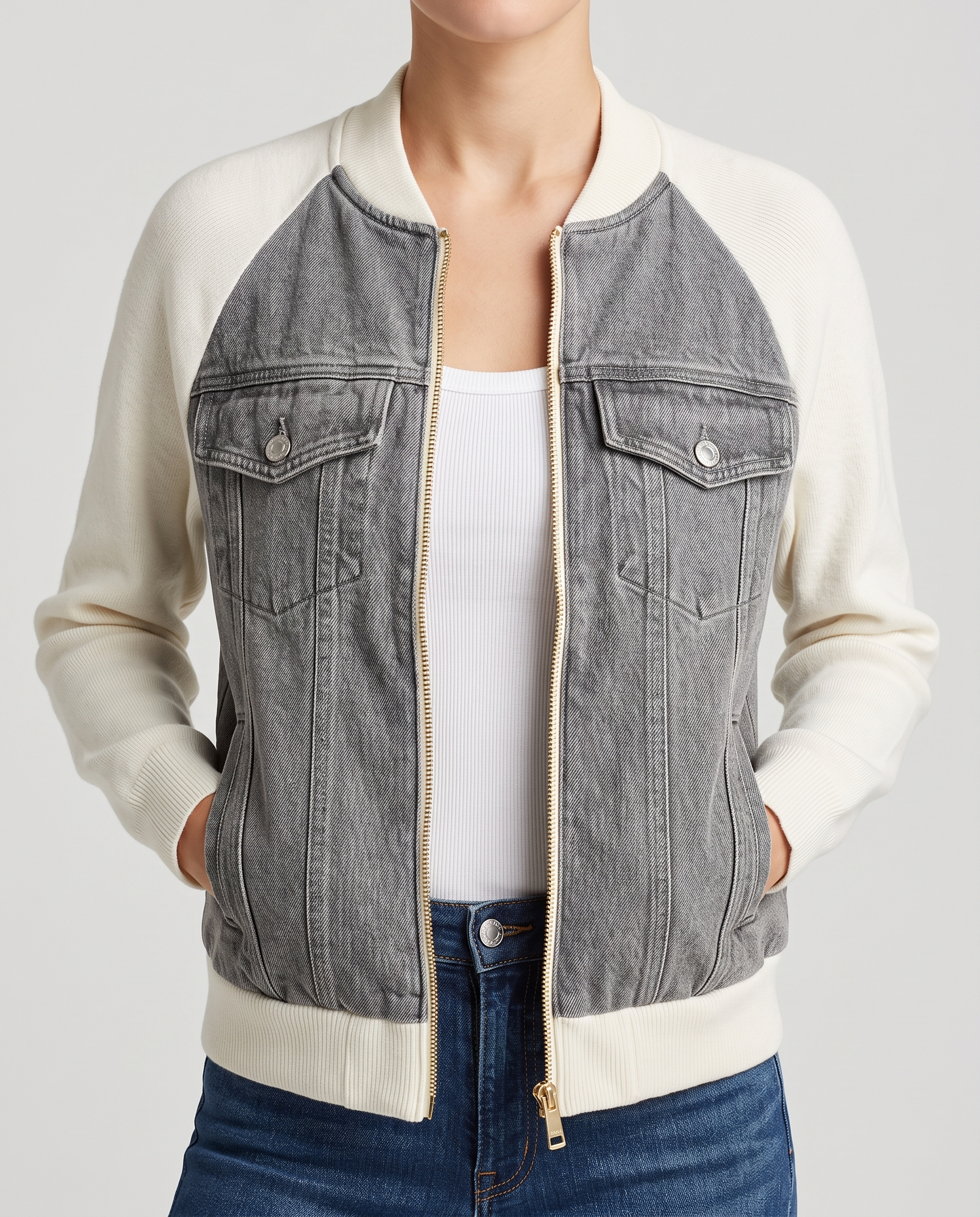 Élina | Veste en Jean Zippée - Gris