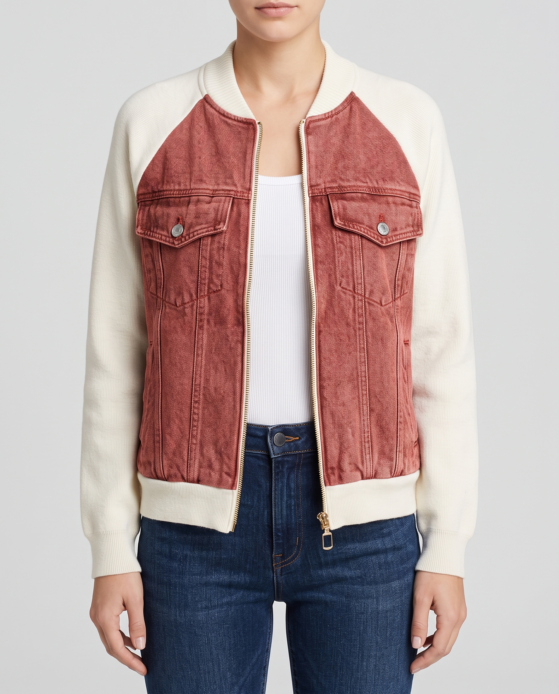 Élina | Veste en Jean Zippée - Rouge