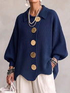 Lola | Cardigan Oversize à Gros Boutons Dorés - Bleu Marine