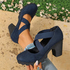 Maëlys | Escarpins Mary Jane à Plateforme – Bleu Daim