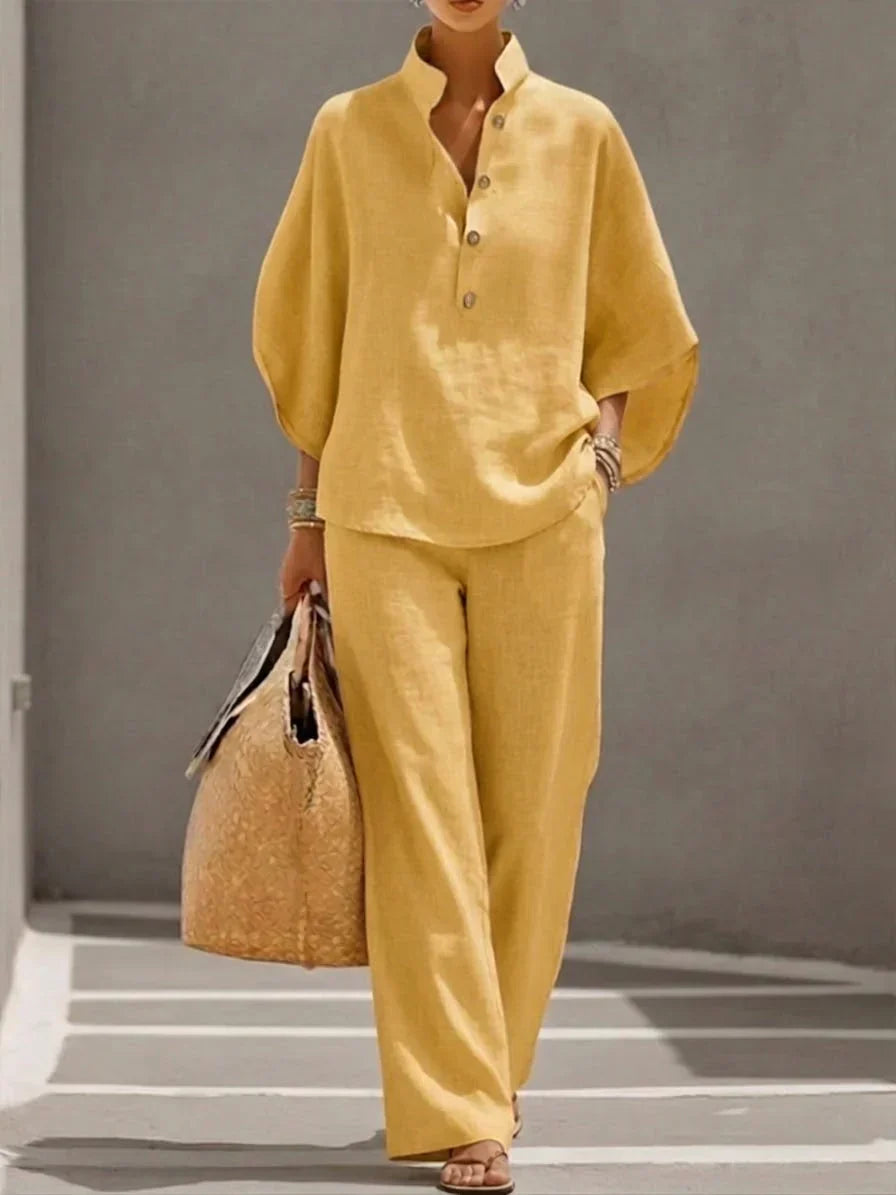 Amara | Ensemble en Lin à Pantalon Large – Jaune