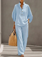 Amara | Ensemble en Lin à Pantalon Large – Bleu Clair