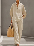 Amara | Ensemble en Lin à Pantalon Large – Beige