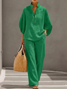 Amara | Ensemble en Lin à Pantalon Large – Vert Émeraude
